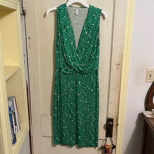 Diane Von Furstenberg Green Leaf Midi Dress